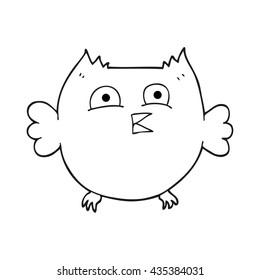 freehand drawn black and white cartoon happy owl