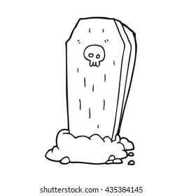 freehand drawn black and white cartoon spooky coffin