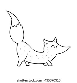 freehand drawn black and white cartoon little wolf