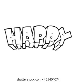 freehand drawn black and white cartoon word happy