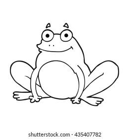 freehand drawn black and white cartoon happy frog