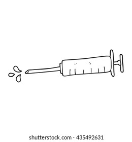 freehand drawn black and white cartoon medical needle