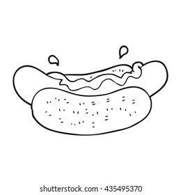 freehand drawn black and white cartoon hotdog