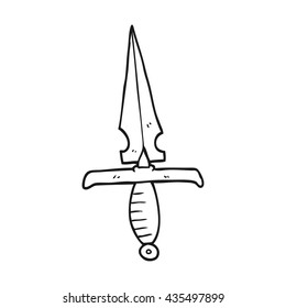 freehand drawn black and white cartoon dagger