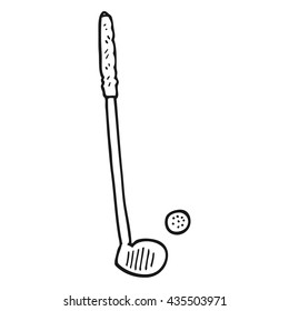 freehand drawn black and white cartoon golf club