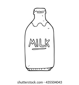 freehand drawn black and white cartoon milk bottle