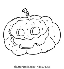 freehand drawn black and white cartoon halloween pumpkin