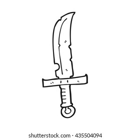 freehand drawn black and white cartoon knife