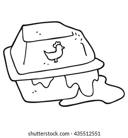 freehand drawn black and white cartoon greasy takeout