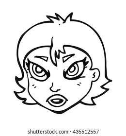 freehand drawn black and white cartoon angry female face