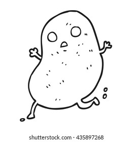 freehand drawn black and white cartoon potato running