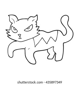 freehand drawn black and white cartoon cat