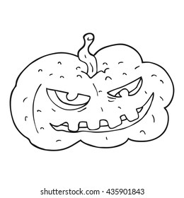 freehand drawn black and white cartoon halloween pumpkin