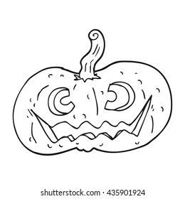 freehand drawn black and white cartoon halloween pumpkin