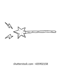 freehand drawn black and white cartoon magic wand