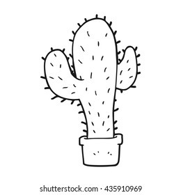 freehand drawn black and white cartoon cactus