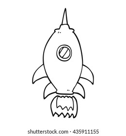freehand drawn black and white cartoon spaceship
