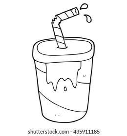 freehand drawn black and white cartoon soda