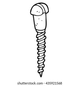 freehand drawn black and white cartoon screw
