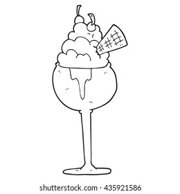 freehand drawn black and white cartoon ice cream