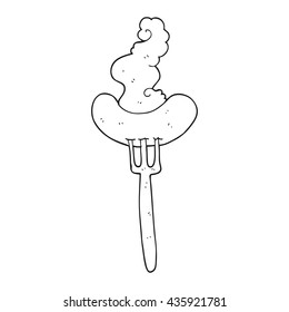 freehand drawn black and white cartoon hot sausage