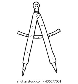 freehand drawn black and white cartoon compass
