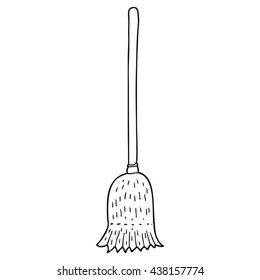 freehand drawn black and white cartoon sweeping brush