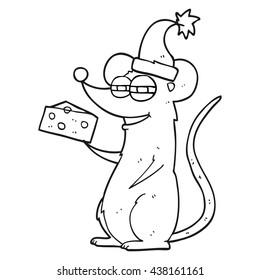 freehand drawn black and white cartoon christmas mouse