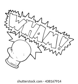 freehand drawn black and white cartoon boxing glove punch