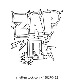 zapping de interruptor eléctrico de dibujos animados en blanco y negro dibujado a mano libre