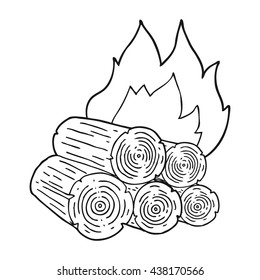 freehand drawn black and white cartoon burning logs