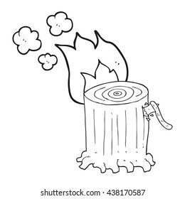 freehand drawn black and white cartoon big tree stump