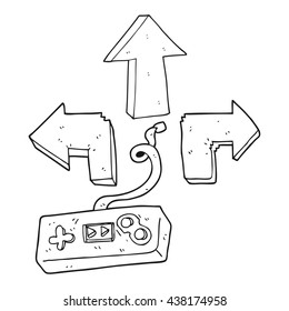 freehand drawn black and white cartoon game controller