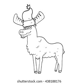 freehand drawn black and white cartoon christmas moose