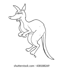 freehand drawn black and white cartoon kangaroo