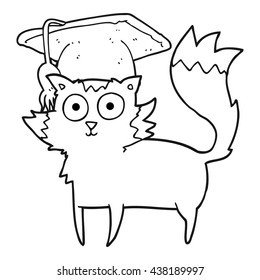 freehand drawn black and white cartoon cat graduate