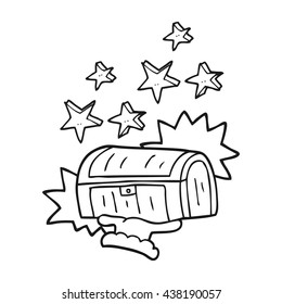 freehand drawn black and white cartoon treasure chest