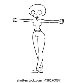 freehand drawn black and white cartoon zombie woman