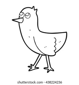 freehand drawn black and white cartoon bird