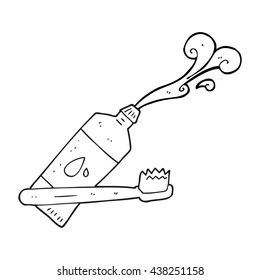 freehand drawn black and white cartoon toothbrush and toothpaste