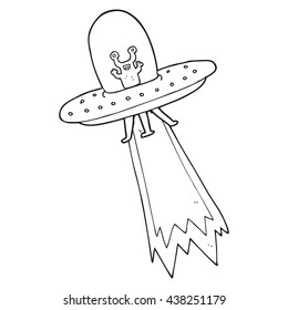 freehand drawn black and white cartoon flying saucer