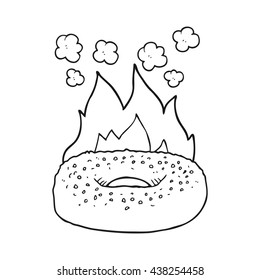freehand drawn black and white cartoon bagel