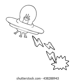 freehand drawn black and white cartoon flying saucer