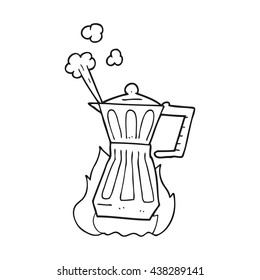 freehand drawn black and white cartoon espresso stovetop maker