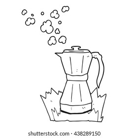 freehand drawn black and white cartoon stovetop espresso maker