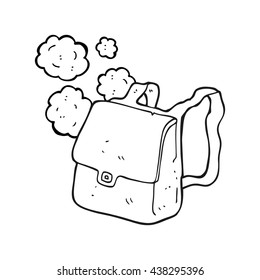 freehand drawn black and white cartoon satchel