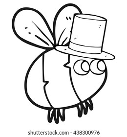 freehand drawn black and white cartoon bee top hat