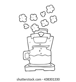 freehand drawn black and white cartoon coffee maker