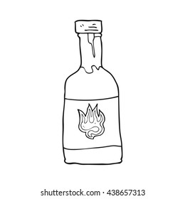 freehand drawn black and white cartoon chili sauce bottle