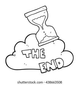 freehand drawn black and white cartoon sand timer hourglass the end symbol